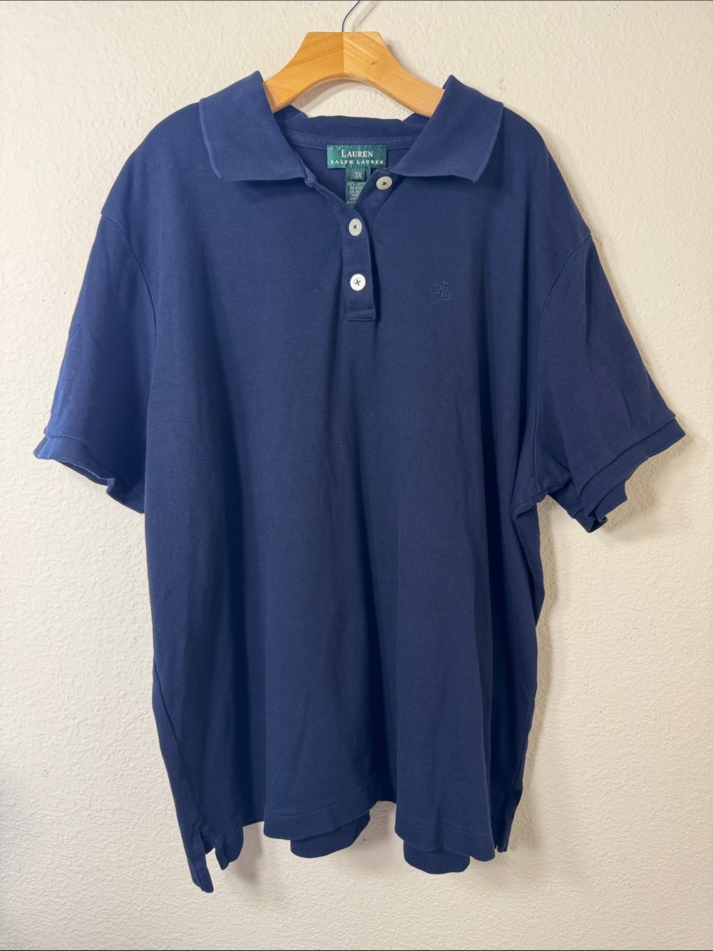 Lauren Ralph Lauren Navy Blue Polo Shirt Women Plus Sz 3X Short Sleeve Monogram